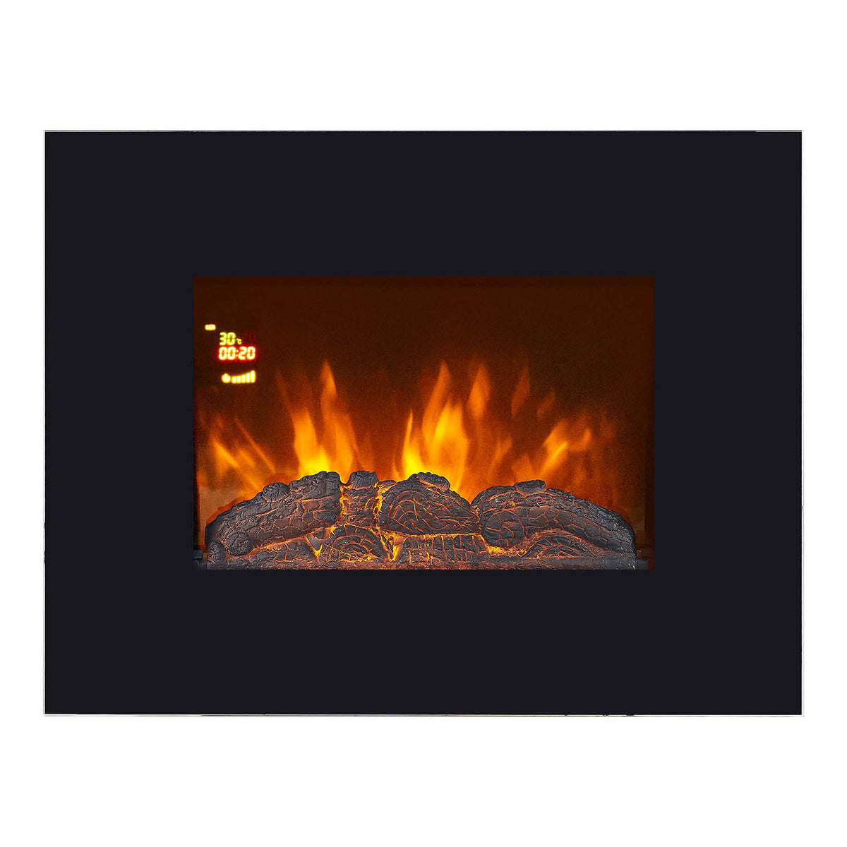 Electric Fire 1.8kW Steel Tempered Glass Wall Mounted Fireplace Heater LED Flame - Image 4