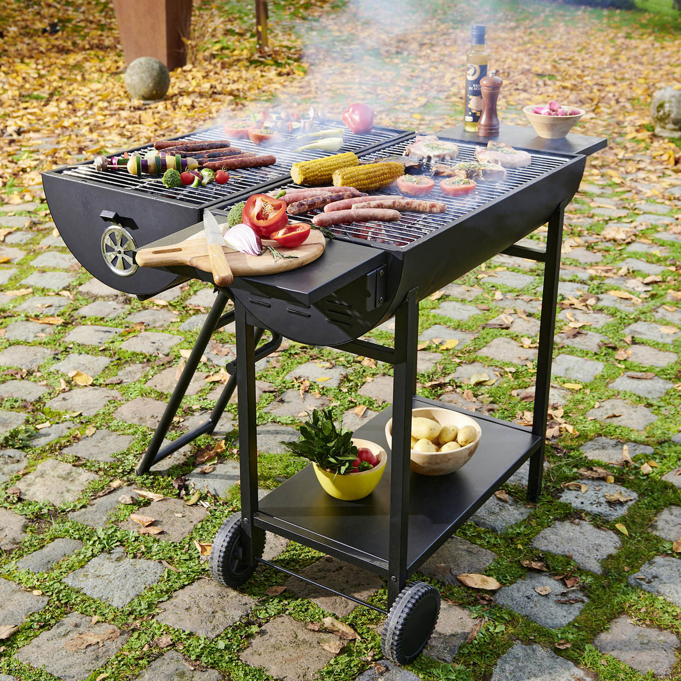 Stockton Black Barrel double grill Charcoal BBQ - Image 6