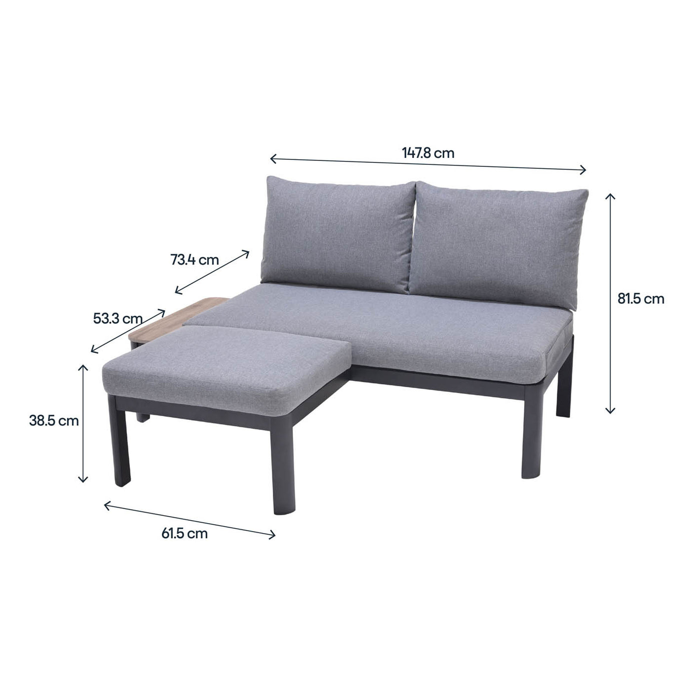 Garden Modular Corner Furniture Set 2 Seater Grey Metal Removable Cover - Image 8