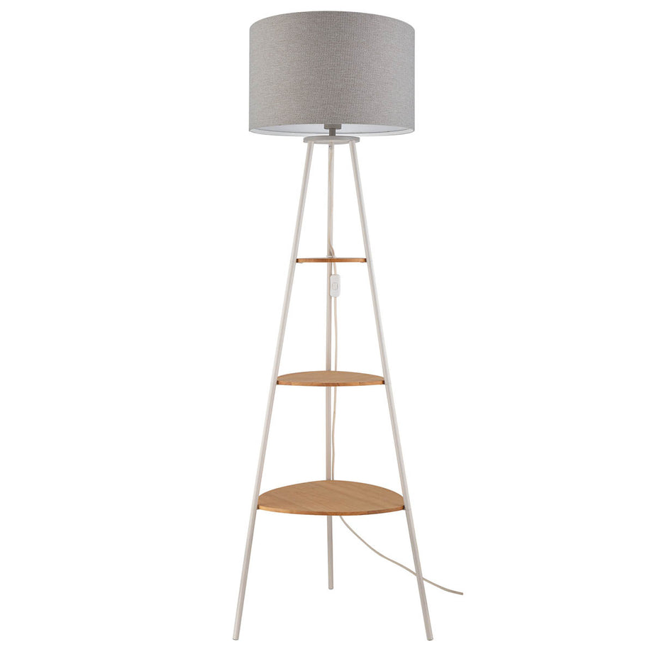 Aspen Floor Lamp With Shelves Matt Grey Drum Shade Modern Livingroom (H)155cm - Image 3