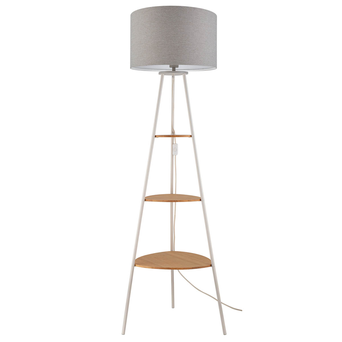 Aspen Floor Lamp With Shelves Matt Grey Drum Shade Modern Livingroom (H)155cm - Image 3