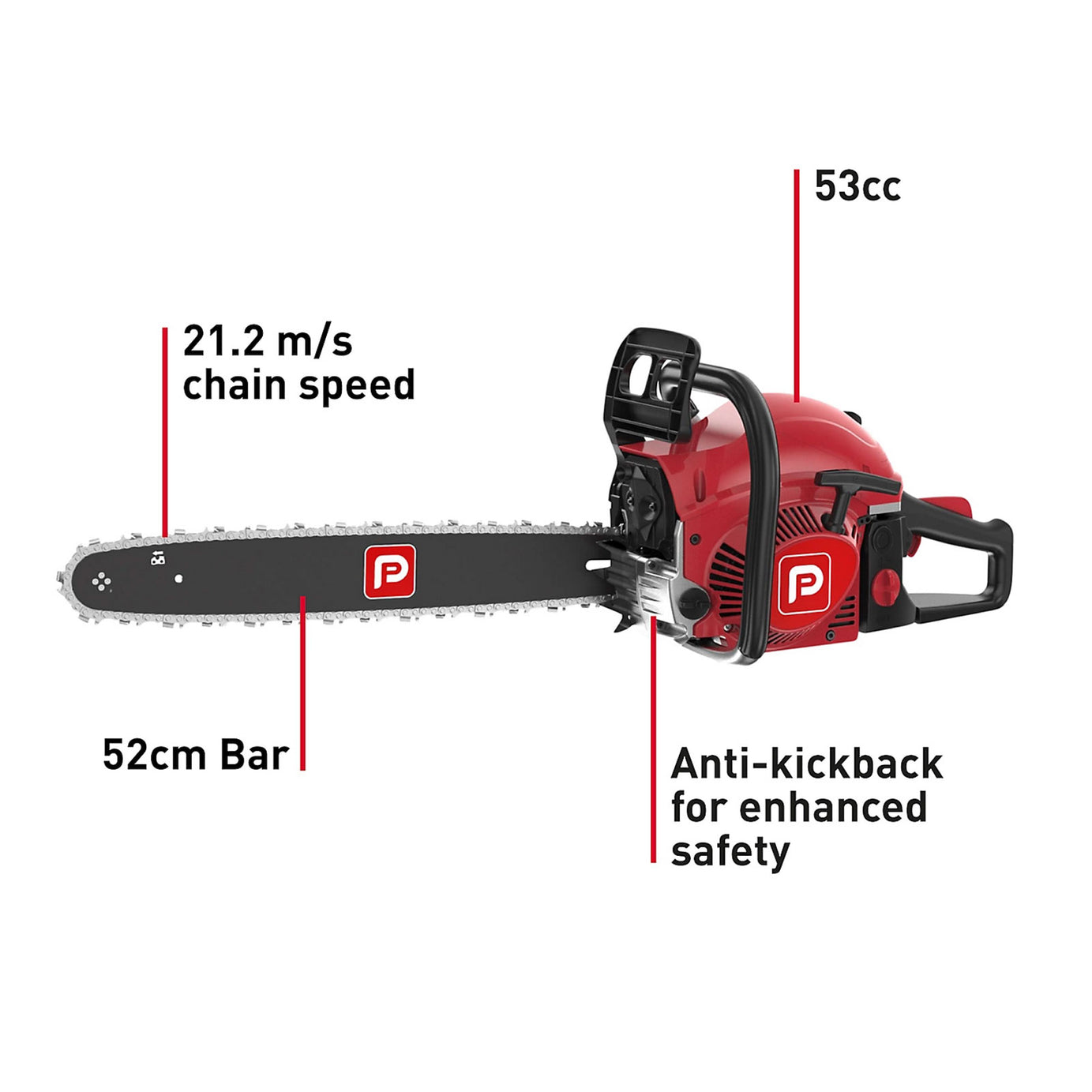 Performance Power Petrol Chainsaw CS5300-2 53cc 508mm Guide Bar Wood Cutter - Image 5