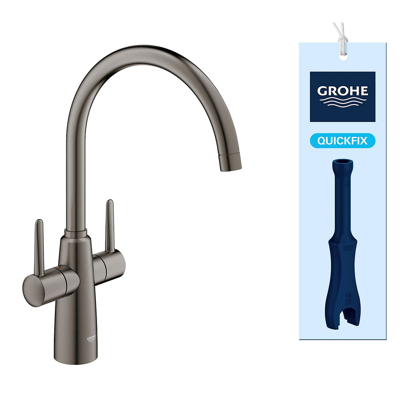 Grohe Kitchen Mixer Tap Brass Matt Anthracite Dual Lever Swivel Spot Modern - Image 2