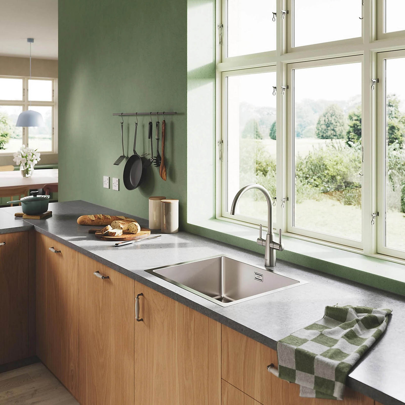 Grohe Ambi Kitchen Tap Dual Lever Mixer Supersteel Swivel Spout Modern - Image 8