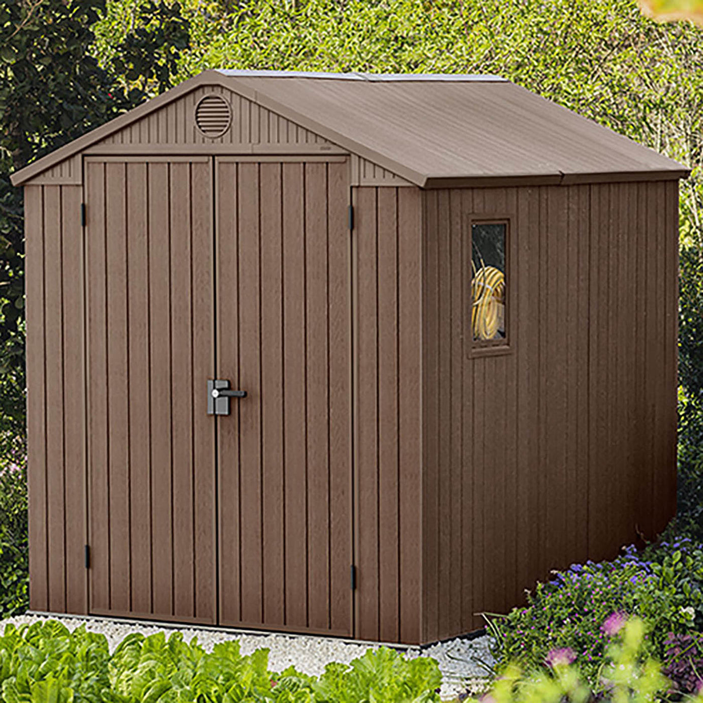 Keter Darwin 8x6 ft Apex Plastic 2 door Shed with floor & 1 window - Image 2