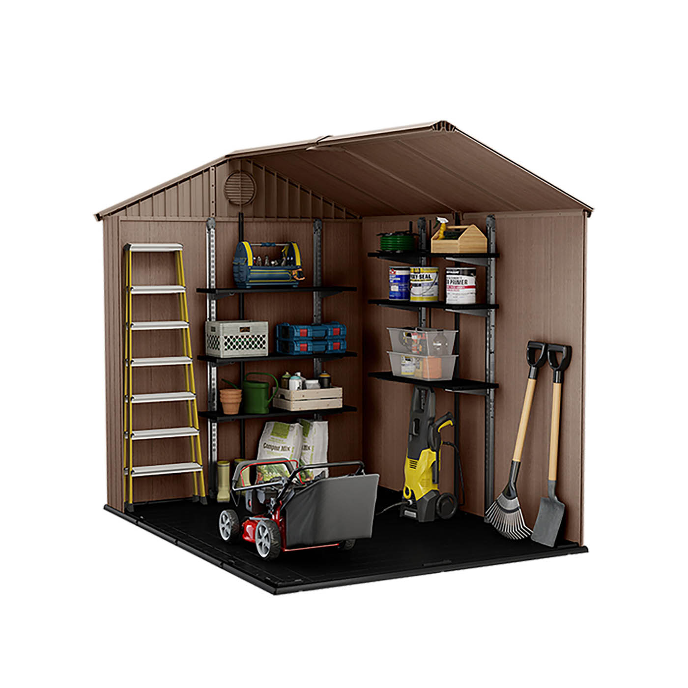 Keter Darwin 8x6 ft Apex Plastic 2 door Shed with floor & 1 window - Image 7