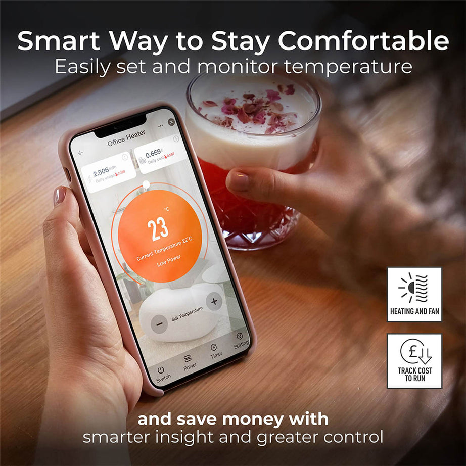 Masterplug Smart Panel Heater Electric 2kW Grey Glass Portable Thermostat Modern - Image 3