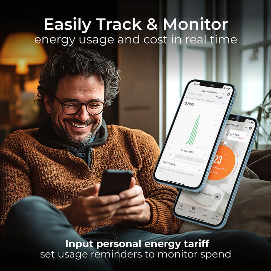 Masterplug Smart Panel Heater Electric 2kW Grey Glass Portable Thermostat Modern - Image 4