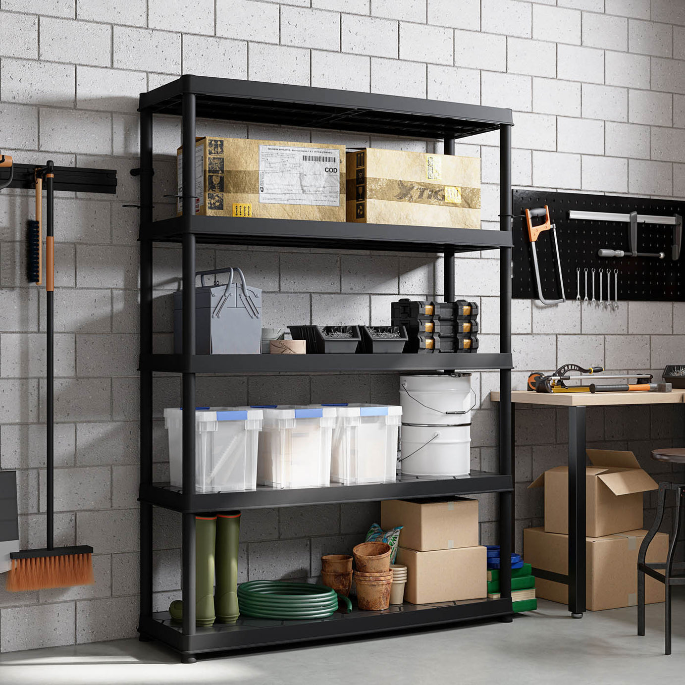Garage Shelving Unit Plastic 5-Tier Black Racking (H)1850 (W)1200 (D)400mm - Image 2