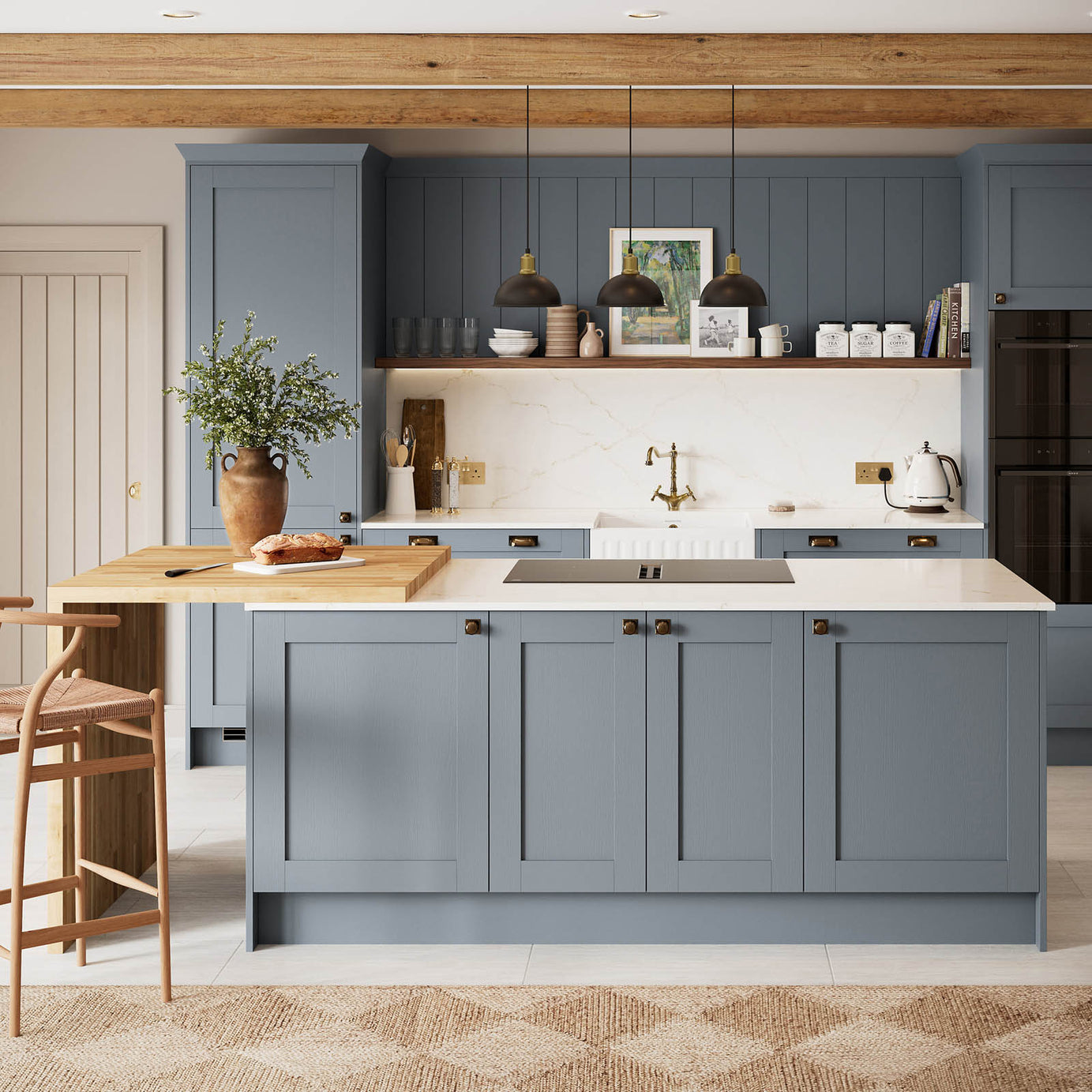 Alpinia Matt dusk blue wood effect Shaker Tall wall Cabinet door (W)250mm (H)895mm (T)18mm - Image 2
