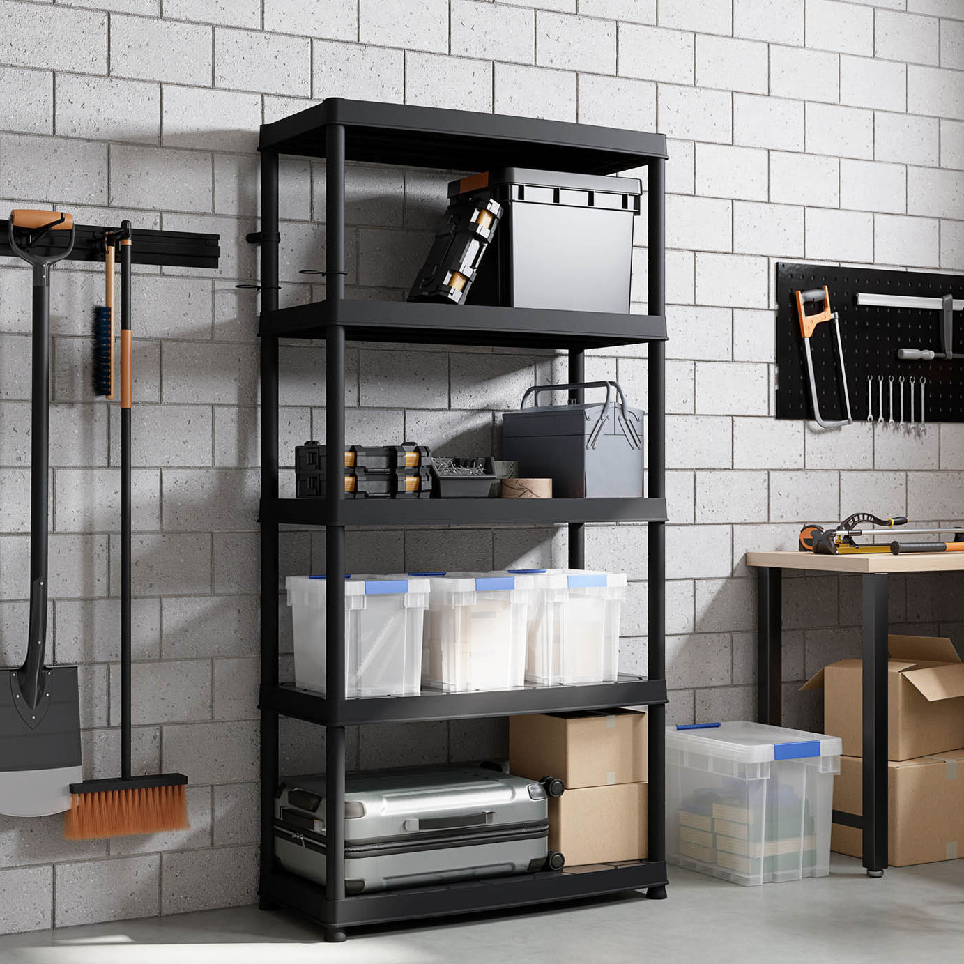 Garage Shelving Unit 5-Tier Plastic Black Racking (H)1900 (W)850 (D)400mm - Image 2