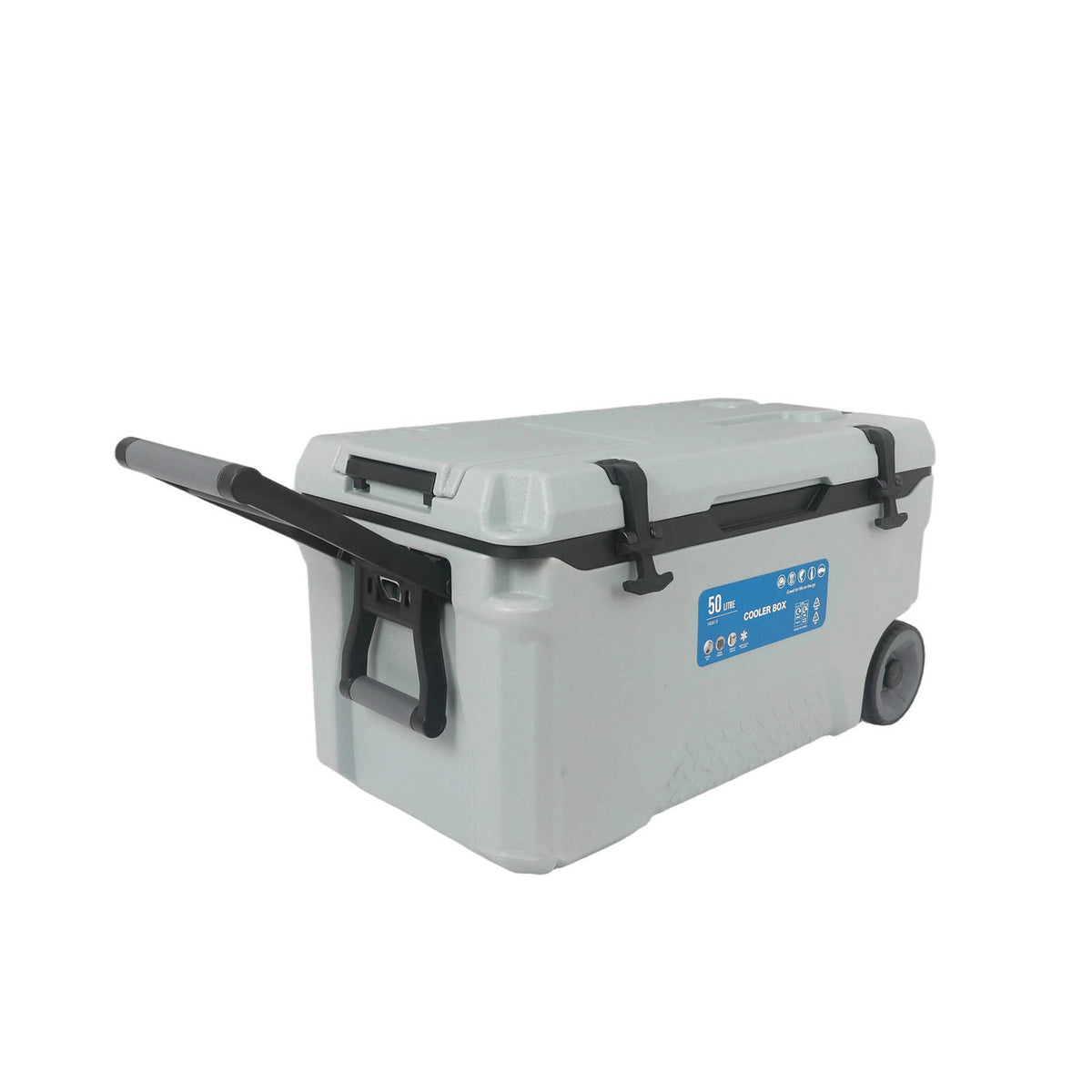 Camping Ice Cooler Box 50L Grey Plastic Portable Picnic Lunch Camping Wheeled - Image 1