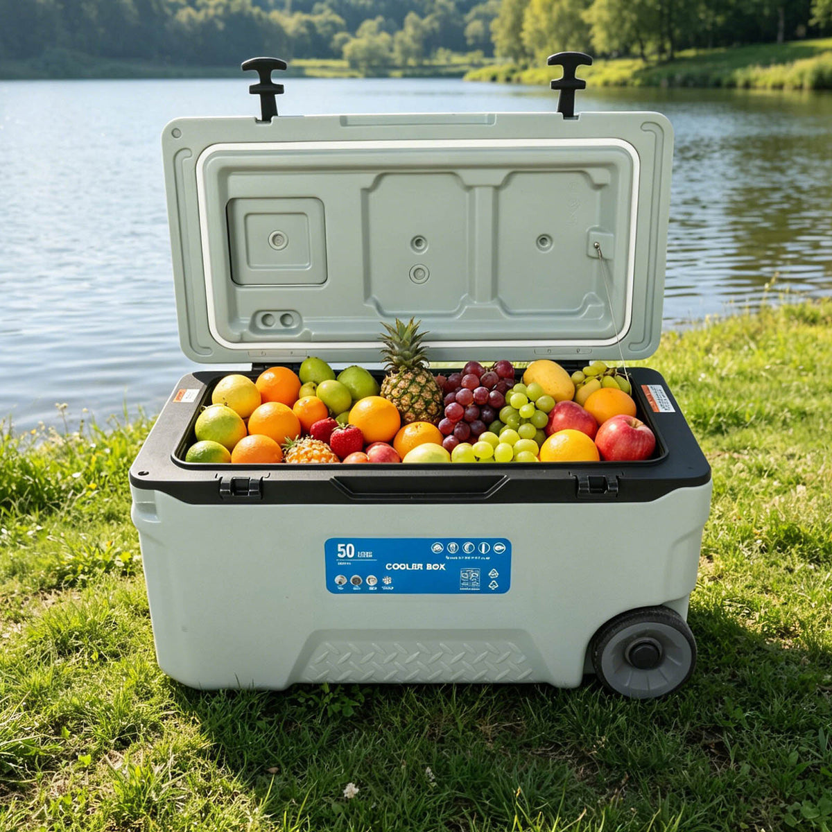 Camping Ice Cooler Box 50L Grey Plastic Portable Picnic Lunch Camping Wheeled - Image 9