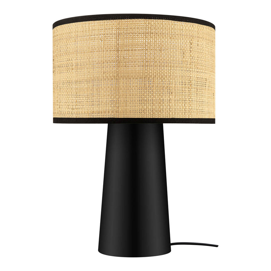 Table Lamp Matt Natural Black Metal Raffia Bedside Light Living Room Modern - Image 1