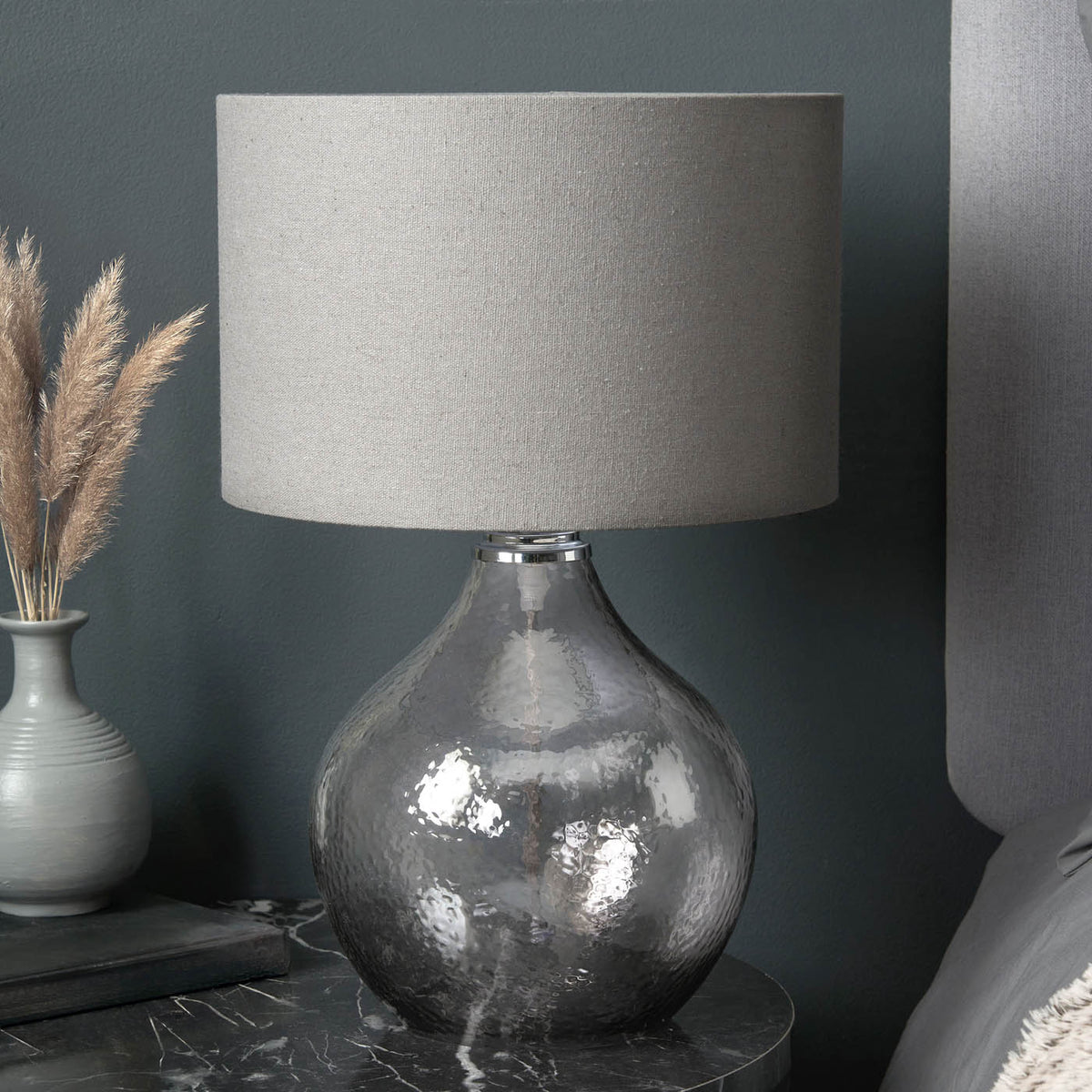 Table Lamp Smoke Grey Teardrop E14 Fabric Glass Bedroom Living Room Modern - Image 4