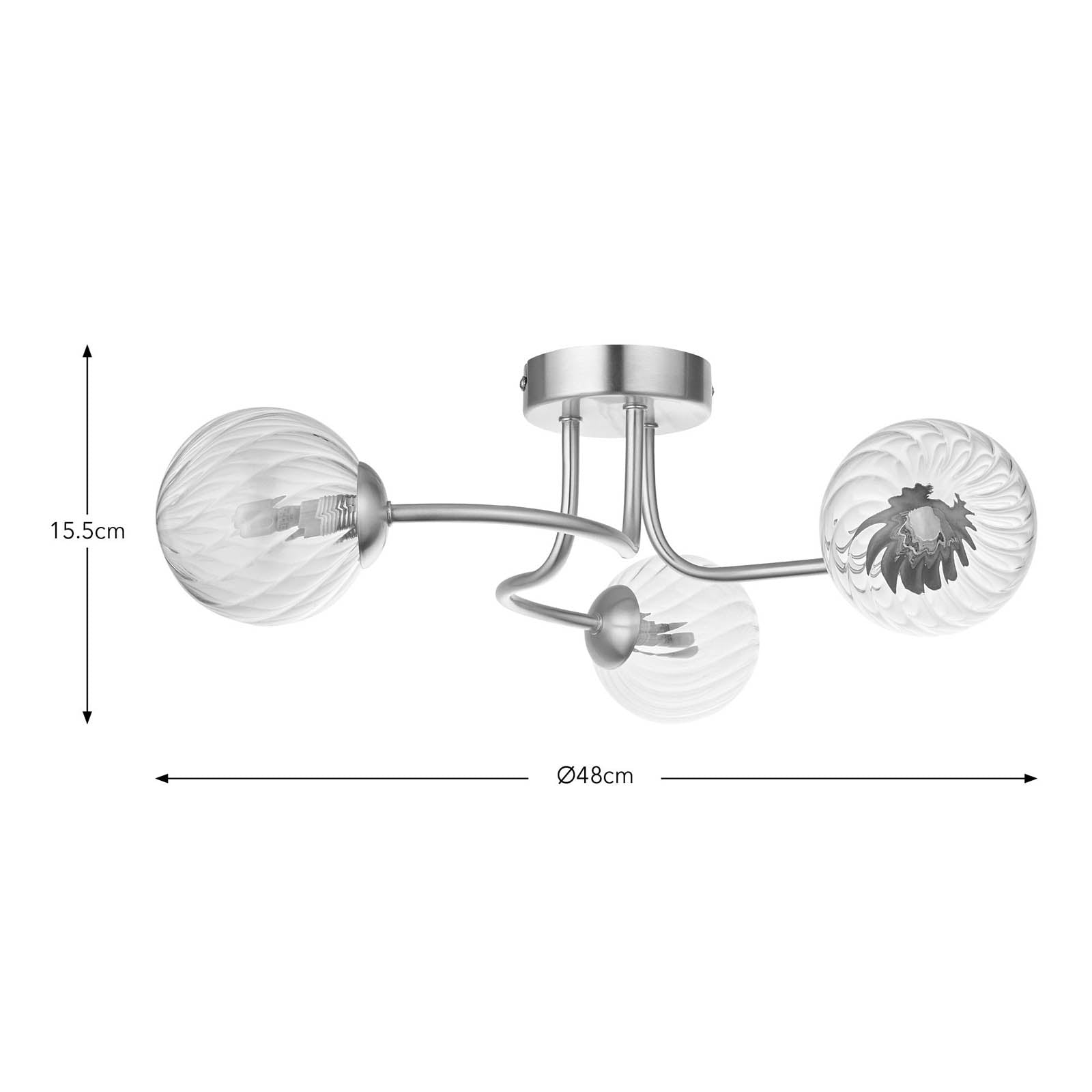 Ceiling Light LED 3 Lamp Clear Ribbed Glass Satin Gold Steel Dimmable Modern - Image 2
