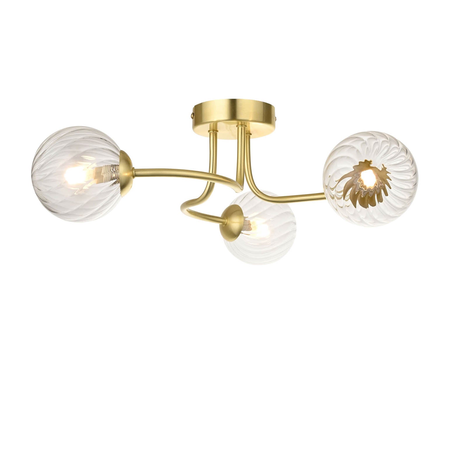 Ceiling Light LED 3 Lamp Clear Ribbed Glass Satin Gold Steel Dimmable Modern - Image 4
