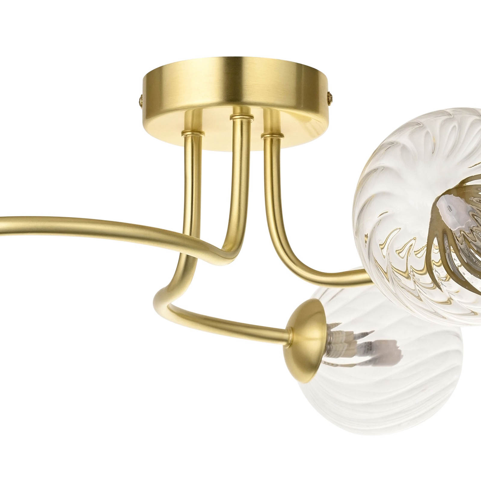 Ceiling Light LED 3 Lamp Clear Ribbed Glass Satin Gold Steel Dimmable Modern - Image 5