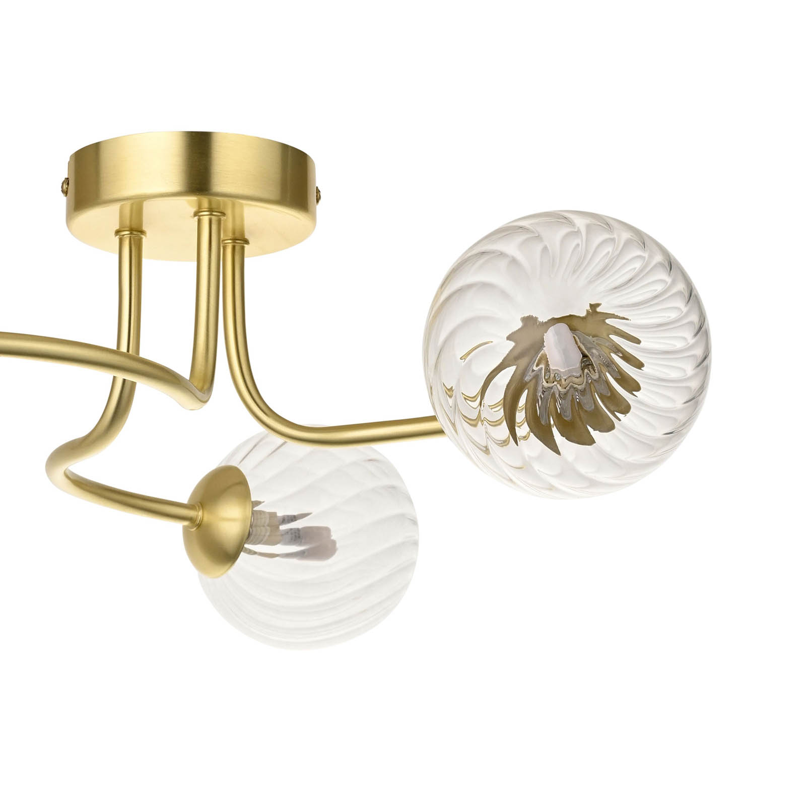 Ceiling Light LED 3 Lamp Clear Ribbed Glass Satin Gold Steel Dimmable Modern - Image 6