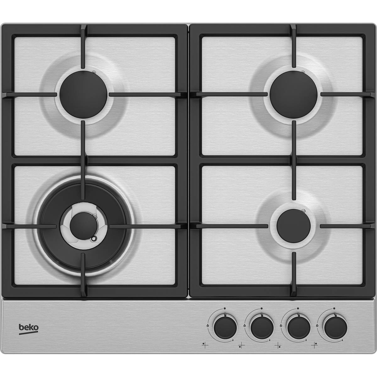 Beko Gas Hob Integrated HIAW164225SX 4 Burner Silver Front Knob Control 58cm - Image 1