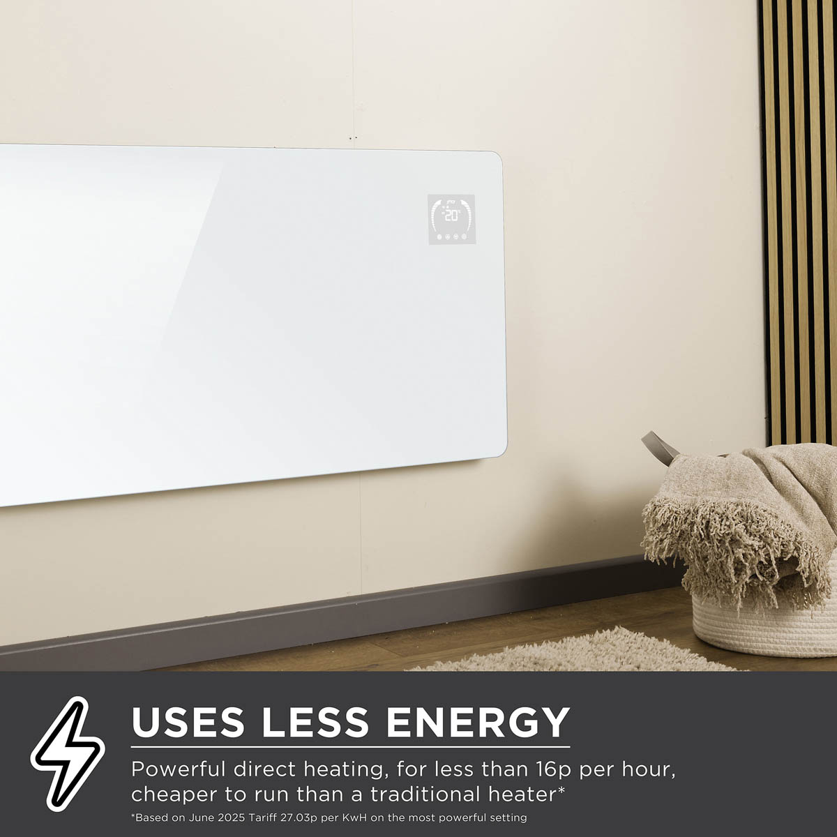 TCP Smart Panel Heater Infrared Electric 600W Glass White Adjustable Thermostat - Image 2