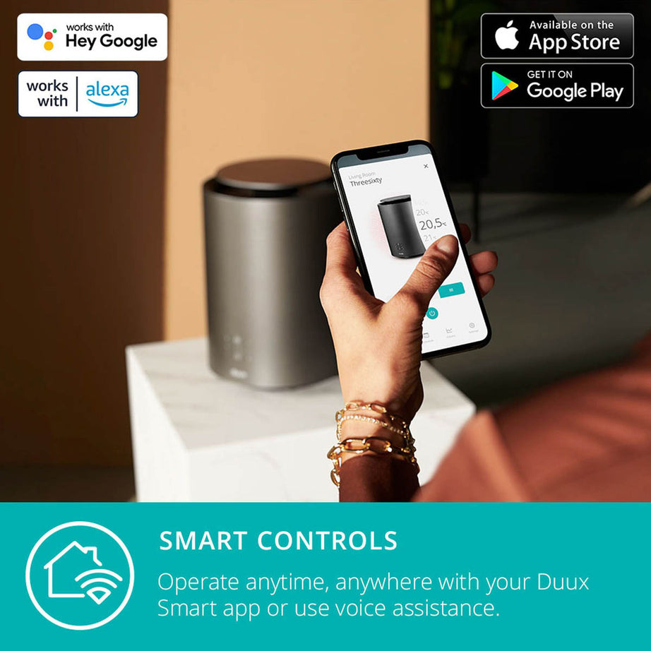 Duux Smart Fan Heater Grey Freestanding Compact Modern LED Powerful PTC 1800W - Image 4