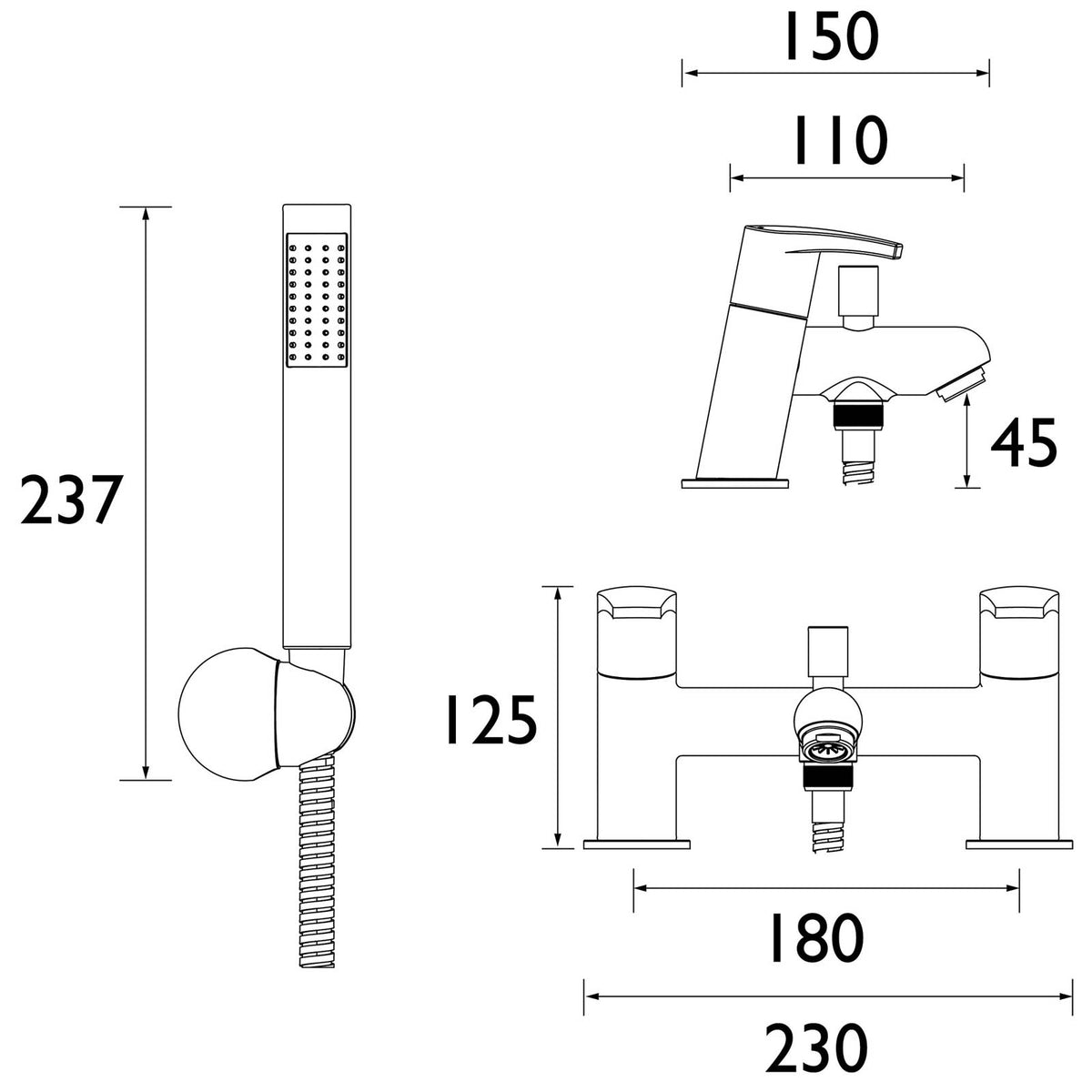 Bristan Bath Filler Tap Mixer Shower Chrome Dual Lever Single Spray Pattern - Image 2