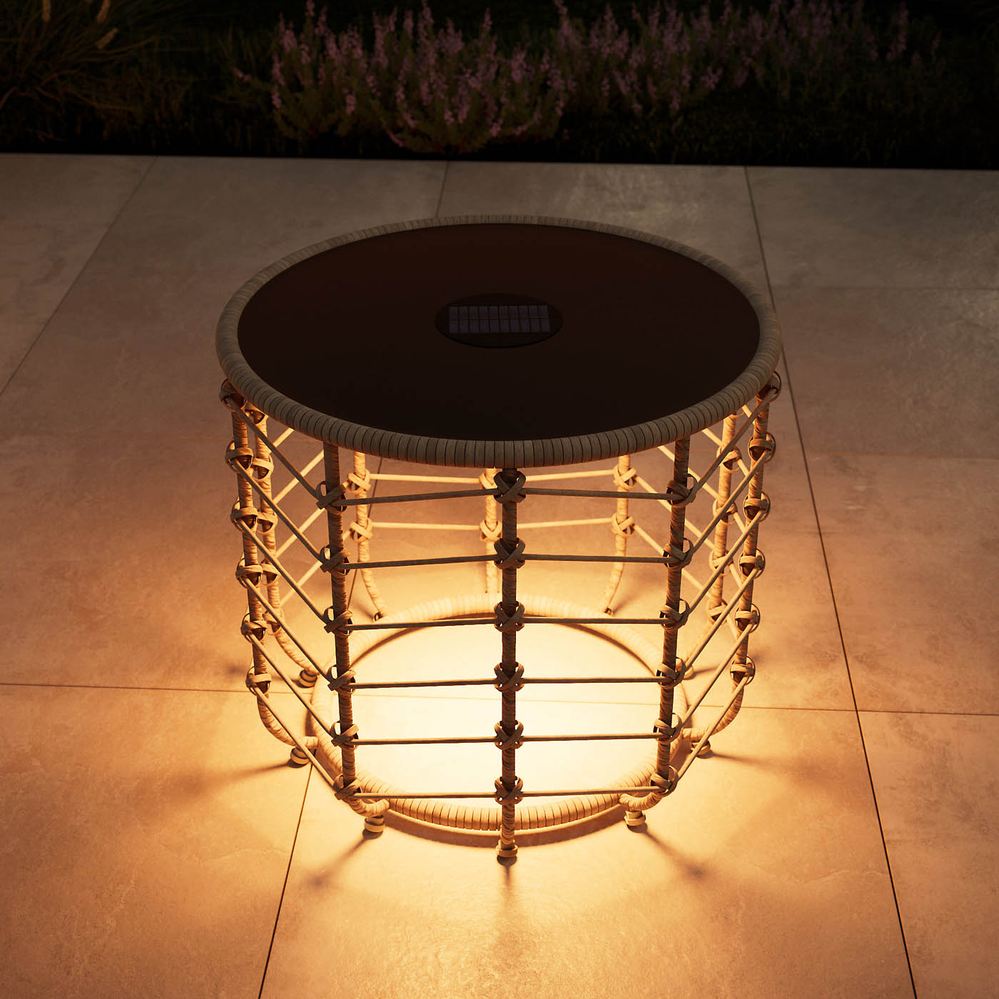 GoodHome Omalos Rattan effect Beige Round Side table - Solar-powered - Image 2