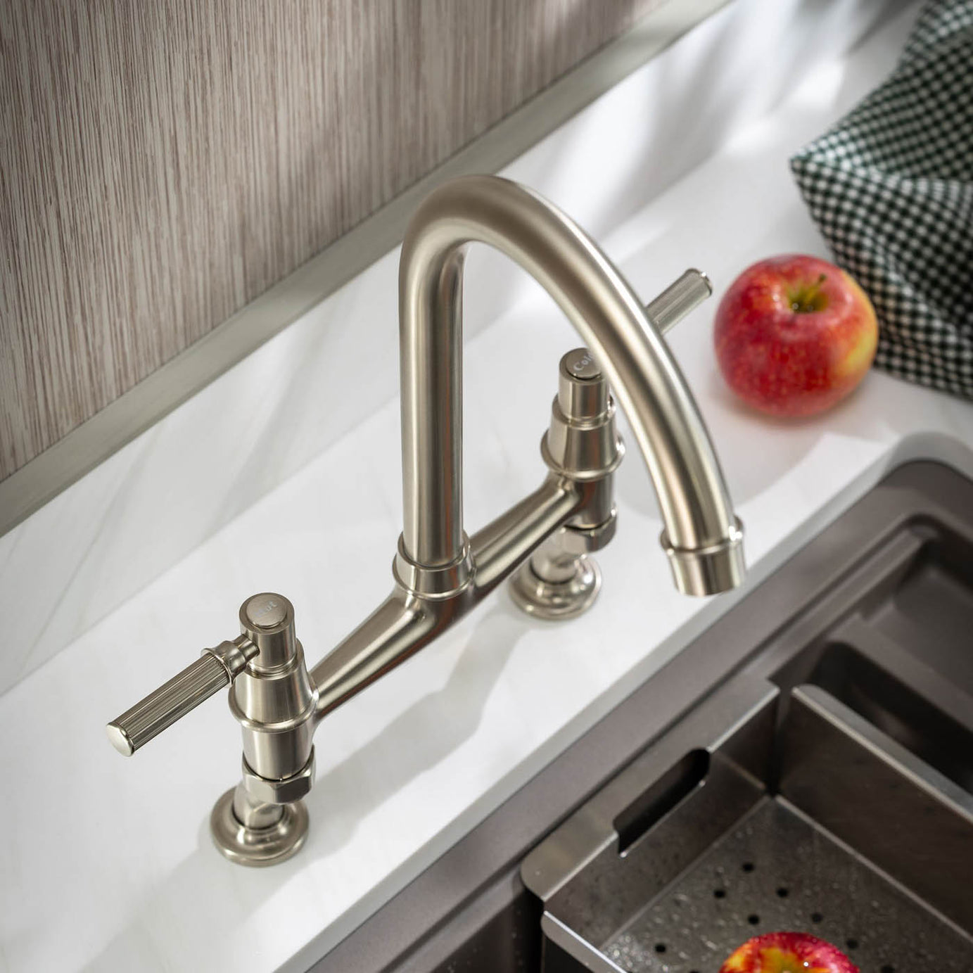Abode Kitchen Sink Mixer Tap Dual Lever Nickel Effect Swivel Traditional - Image 2