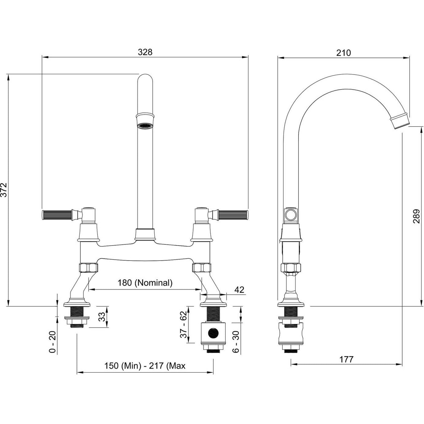 Abode Kitchen Sink Mixer Tap Dual Lever Nickel Effect Swivel Traditional - Image 3