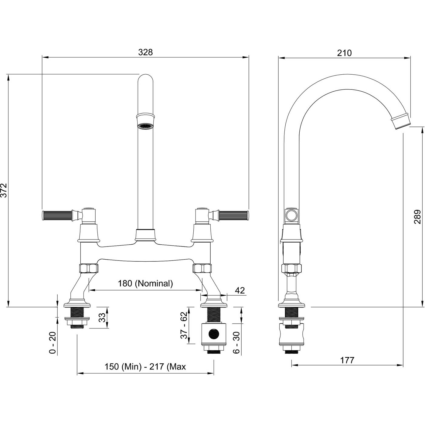 Abode Kitchen Sink Mixer Tap Dual Lever Nickel Effect Swivel Traditional - Image 3
