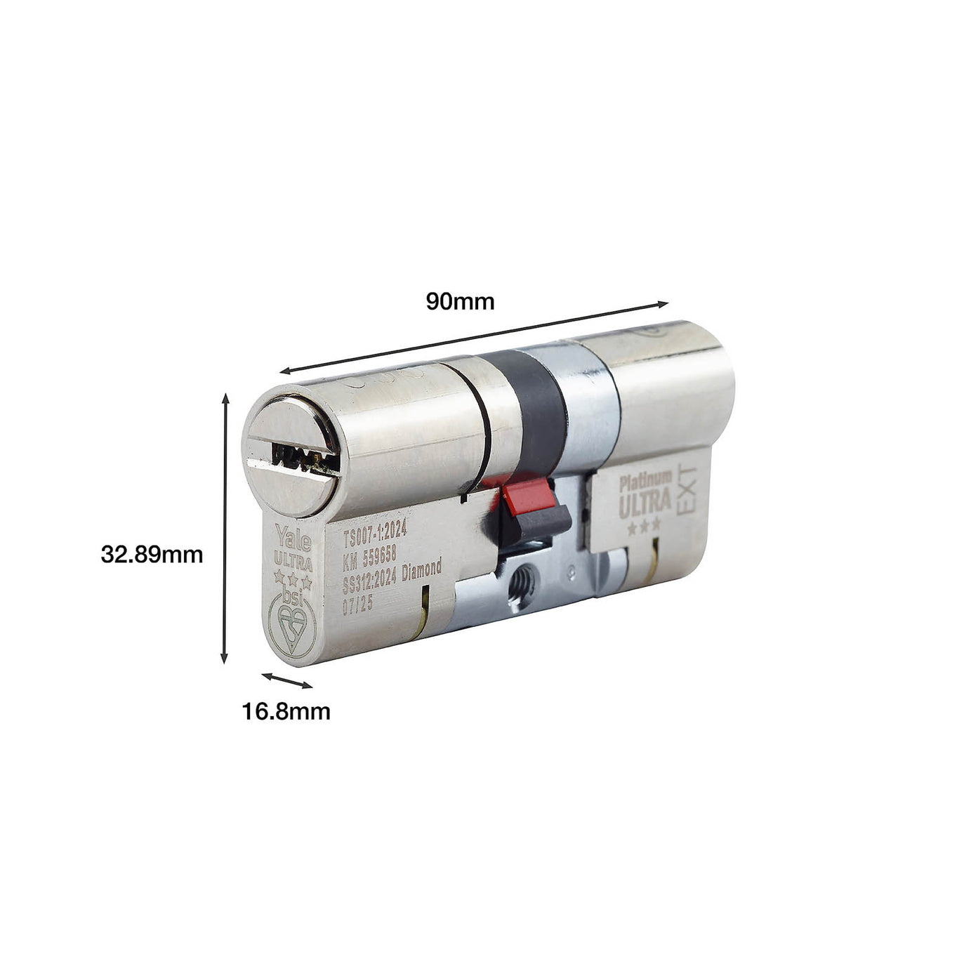 Yale Platinum ultra 3 star Nickel effect 40/50 Double Euro Cylinder lock - Image 4