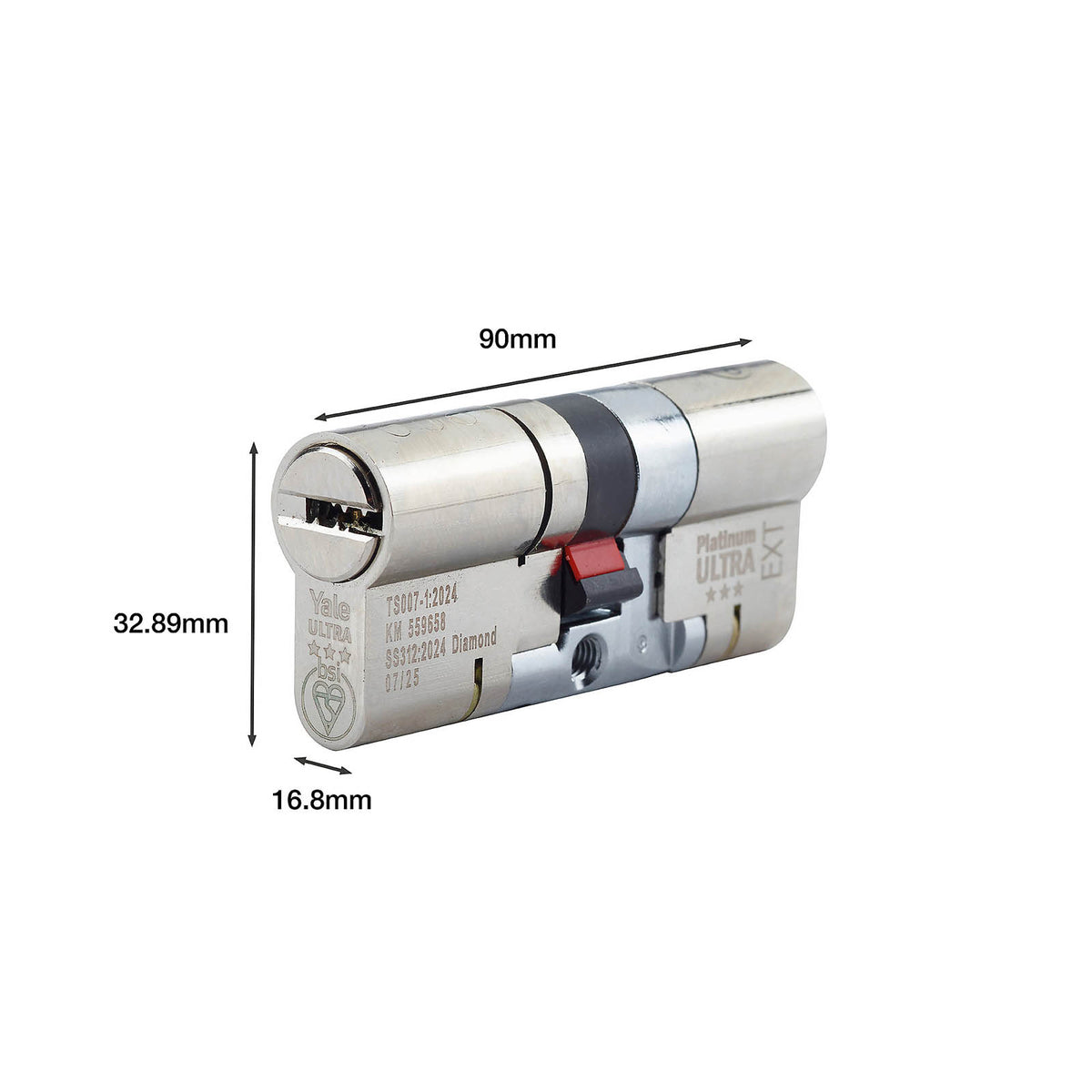 Yale Platinum ultra 3 star Nickel effect 40/50 Double Euro Cylinder lock - Image 4