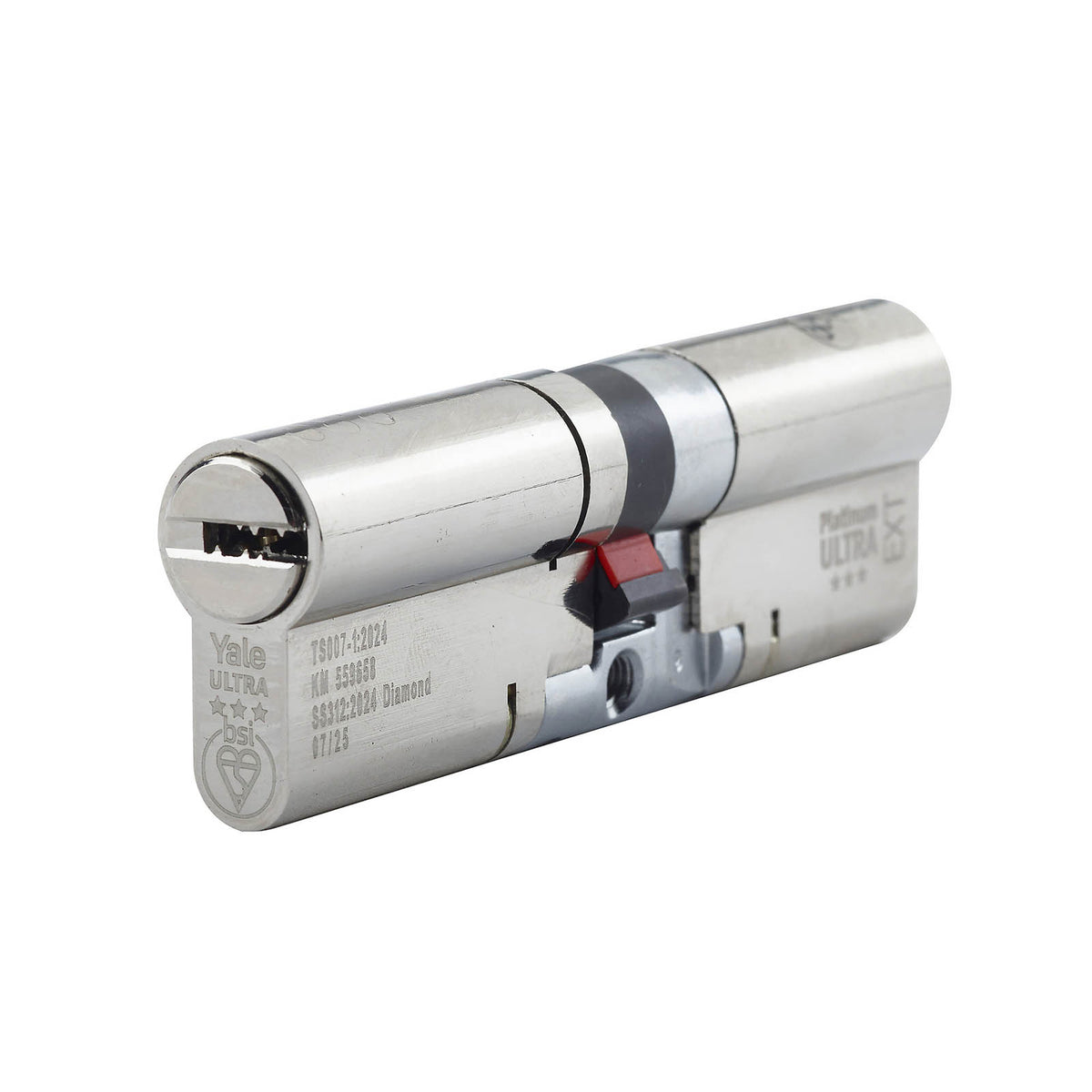 Yale Platinum ultra 3 star Nickel effect 45/50 Double Euro Cylinder lock - Image 1