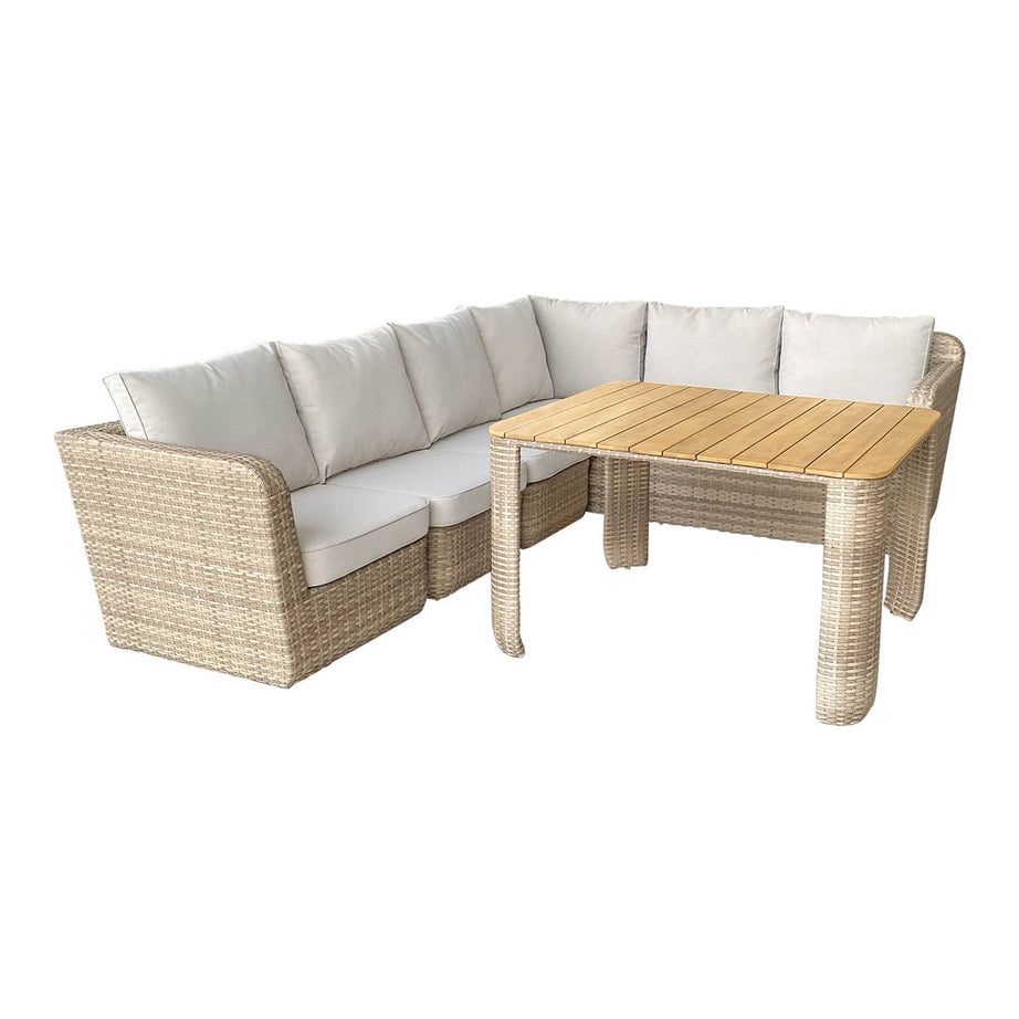 Rattan Garden Set 6 Seater Modular Outdoor Patio Dining Furniture Beige - Image 3