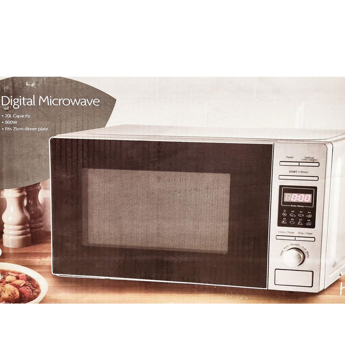 Digital Microwave Silver 20L Defrost 30min Timer Display 25cm Plate 800W Modern - Image 3