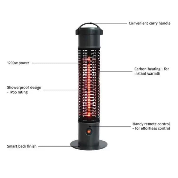 Garden Heater Tower Portable Electric IP54 Handle Outdoor Patio (H) 65cm 1200W - Image 4