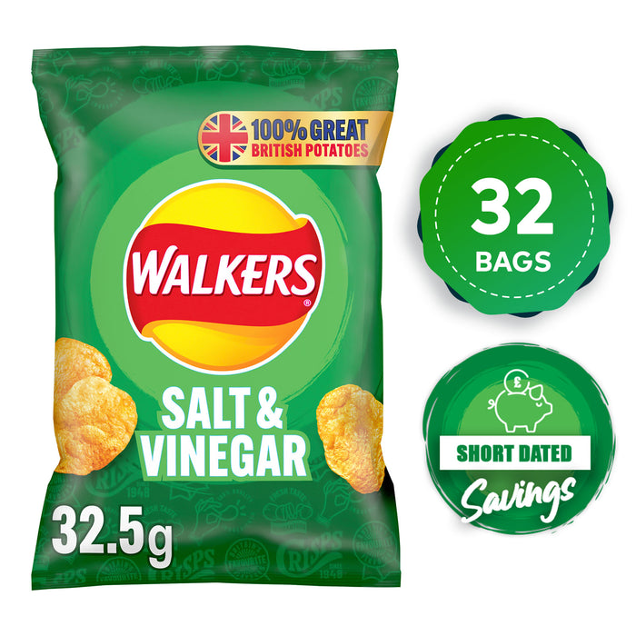 Walkers Crisps Salt & Vinegar Lunch Sharing Snack Pack of 32 x 32.5g - Image 1