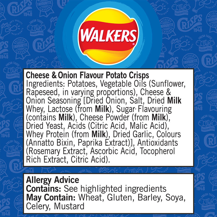 Walkers Crisps Cheese Onion Snack Pack Lunch 32 x 32.5g Bags - Image 6