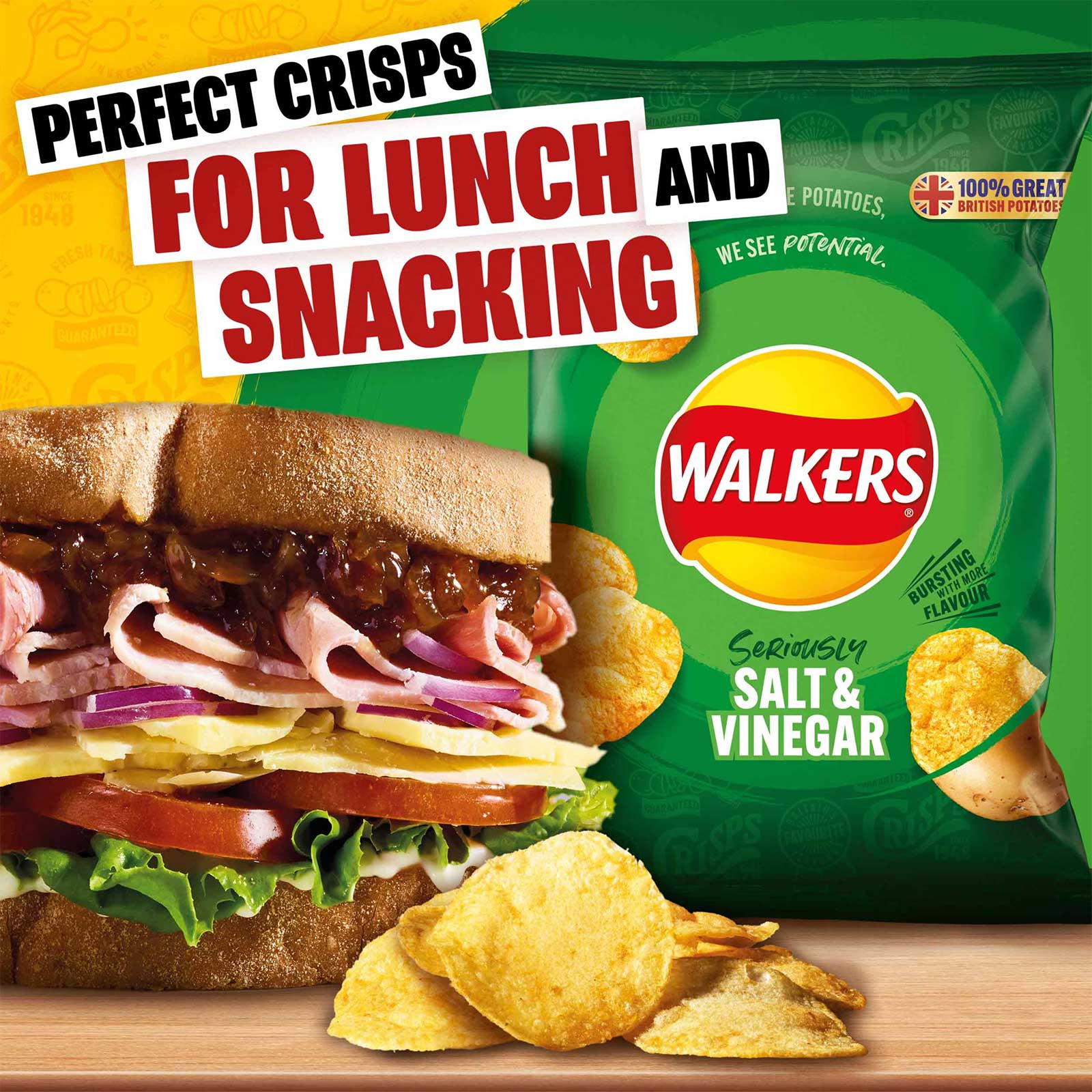 Walkers Crisps Salt & Vinegar Sharing Pack of 32 x 45g - Image 3