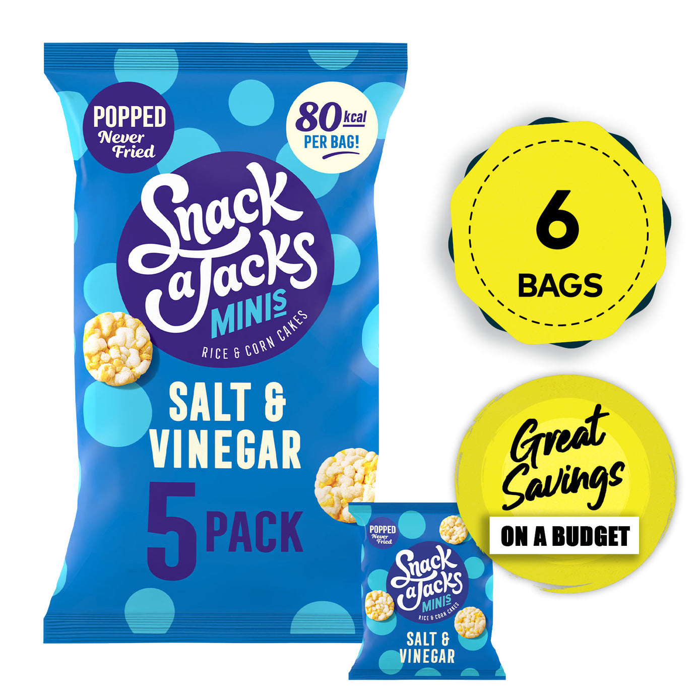 Snack a Jacks Rice Cakes Salt And Vinegar Multipack 6  x 5 Bags - Image 1