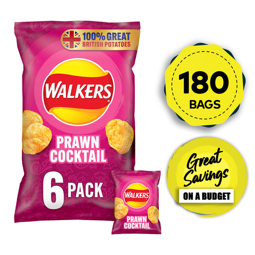 Walkers Crisps Prawn Cocktail Sharing Snack Pack of 30 x 6 Bags - Image 1