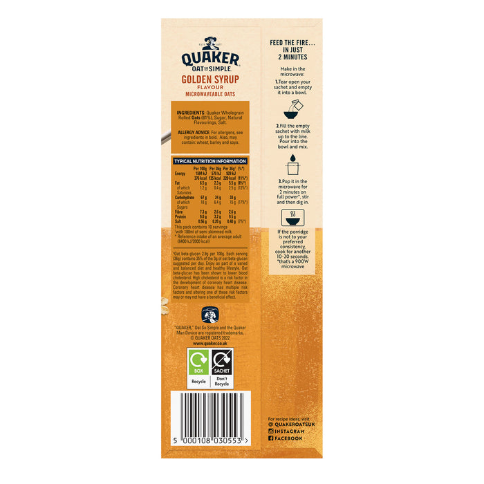 Quaker Porridge Oats Oat So Simple Golden Syrup in Sachets 9 Boxes - Image 5