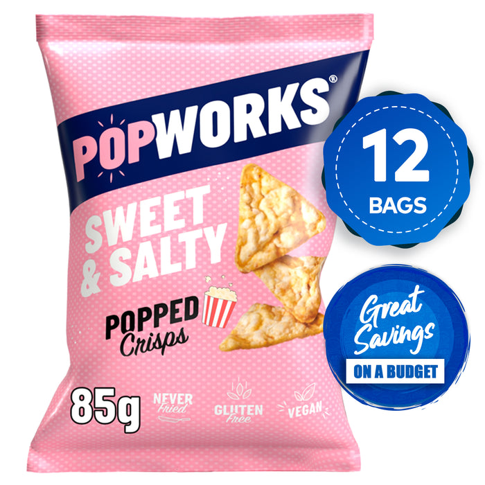 PopWorks Crisps Sweet And Salty Sharing Popped Snacks 12 Bags x 85g - Image 1