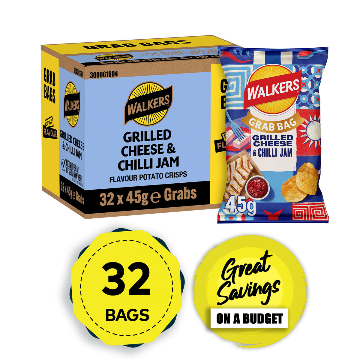 DUAF Walkers Crisps Grilled Cheese Chilli Jam 32 x 45G - Image 1