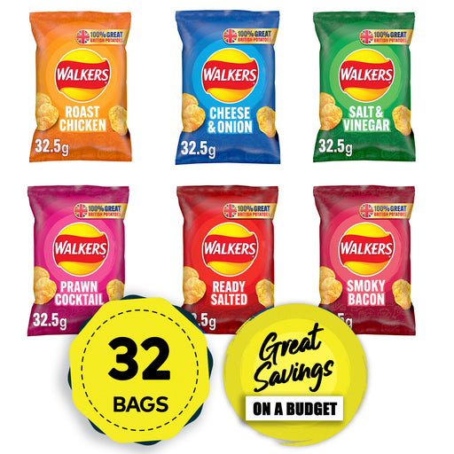 Walkers Crisps Salt Vinegar Cheese Onion Bacon Chicken Bundle 32Bags - Image 1