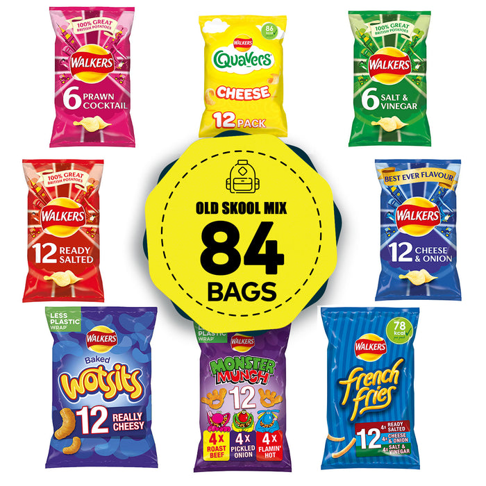 Walkers Crisps Salt Vinegar Quavers Cheese Prawn Cocktail Bundle 84 Bags - Image 1