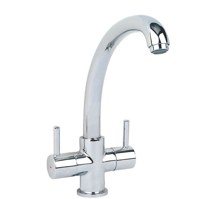 Kitchen Mono Mixer Tap Dual-Lever Chrome Deck-Mounted Swivel Spout Modern - Image 1