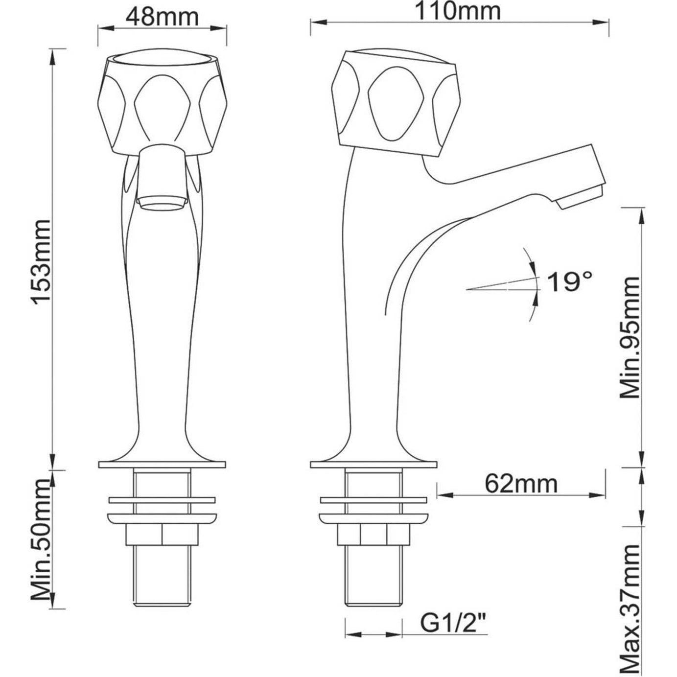 Kitchen Pillar Taps Chrome Round Head High Neck Full Turn Hot Cold Pair - Image 4