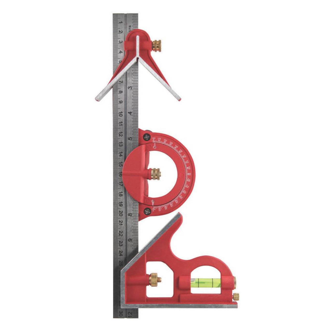 Faithfull Combination Square With Protractor Stainless Steel 12inches Red 300mm - Image 2